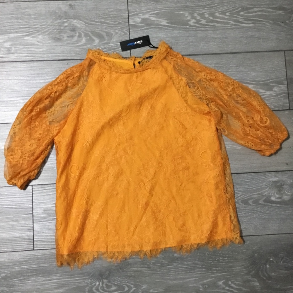 NWT ALICE BLUE Orange Unconventional Lace 3/4 Sleeve Top M - Picture 4 of 9